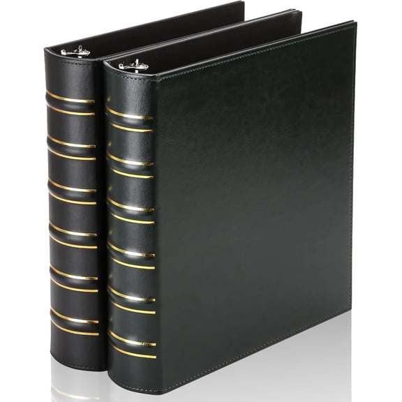 2 Pcs Vintage Hardback 3 Ring Binder 1.5 Inch, Professional Leather Binder 3 Ring, Three Ring Binders Fits 8.5 x 11, D Ring Binders for Home, School and Office- (1 Black and 1 Dark Green)