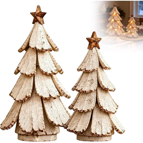 2 Pcs Vintage Lighted Christmas Tree Figurine, Christmas Tree Village with Warm Lights, Table Christmas Tree with Lights, Mini Tabletop Decor Warm Glow Home, Nostalgic Winter Pines Gift