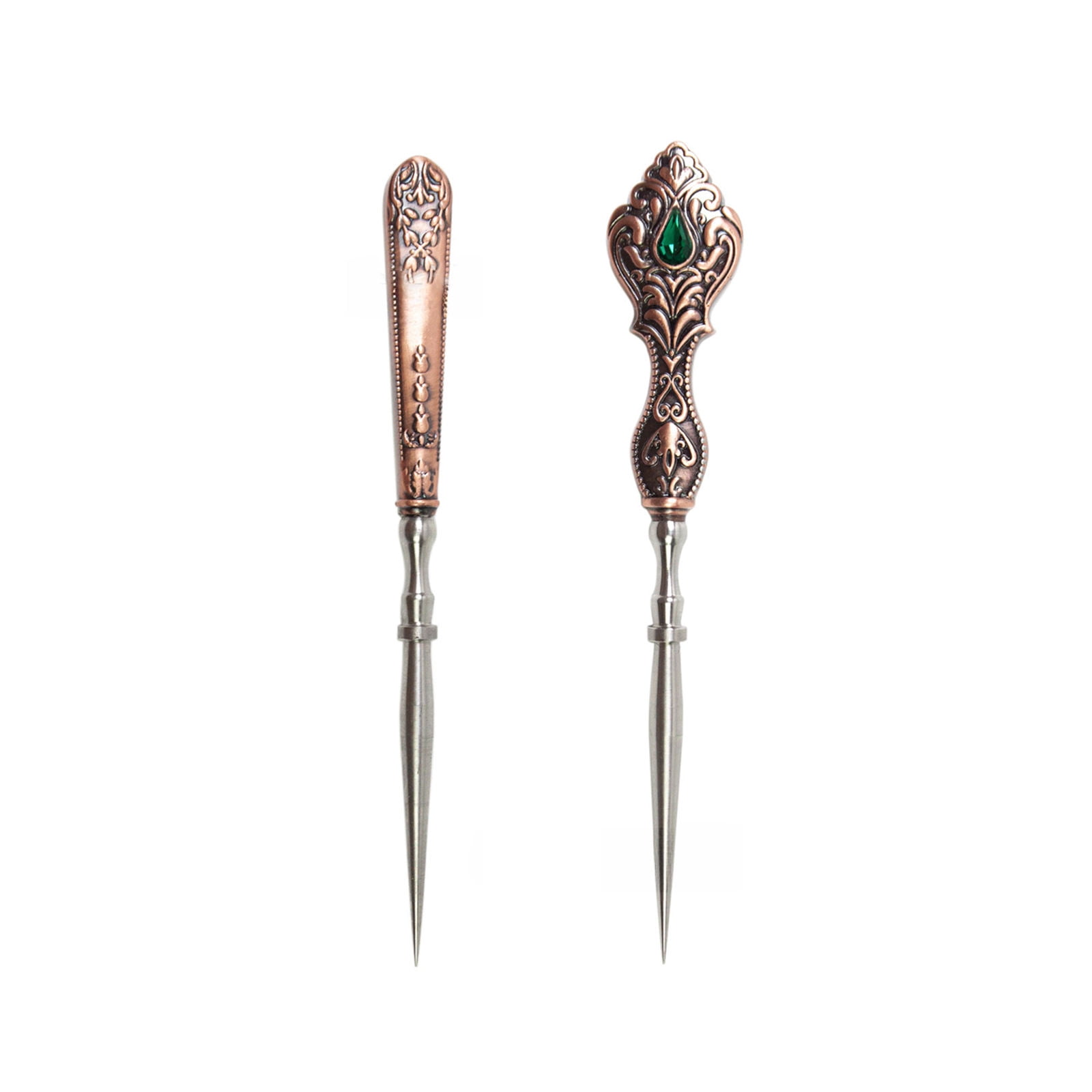 2 Pcs Vintage Sewing Awls Tailors Awl Ergonomic Grip Metal Sewing Awl Tool for Leather Work Embroidery Stitching