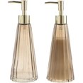 thumbnail image 1 of 2 Pcs Vintage Soap and Lotion Dispenser Set, Smoked Glass Brass Liquid Pump with Vertical Ribbed Design, 1 of 3