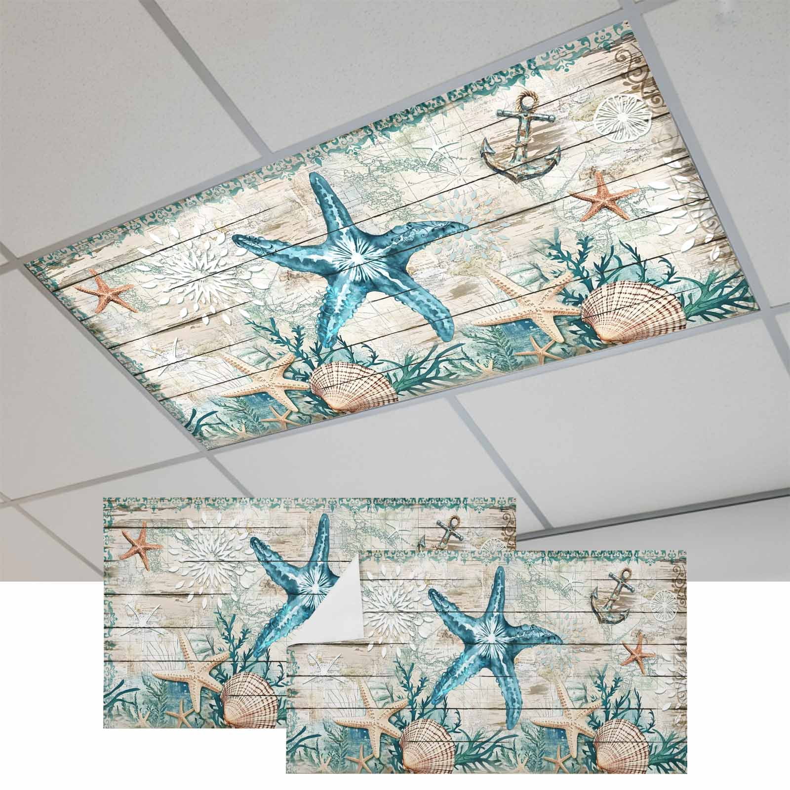 2 Pcs Vintage Starfish Fluorescent Light Covers Ocean Coral Anchor ...