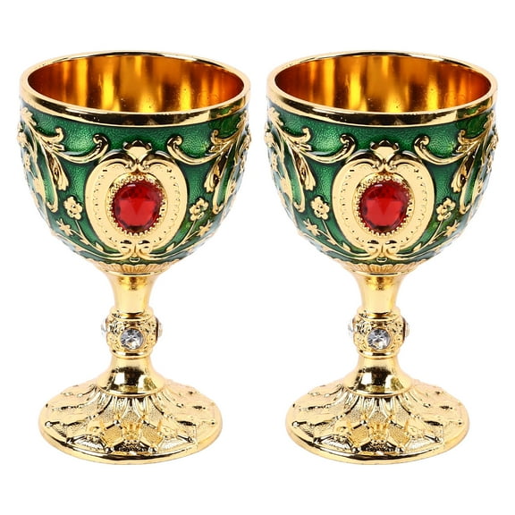 2 Pcs Vintage Wine Glass Zinc Alloy Elegant Decorative Retro Stemmed Glasses For Home Bar Party
