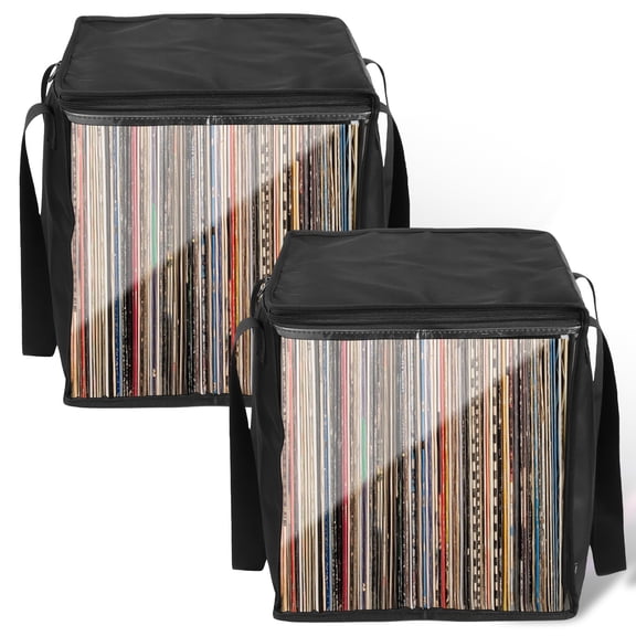 2 Pcs Vinyl Record Storage Box Clear Protective Vinyl Record Case with Lid and Handle for Store Concert Music Event Traveling