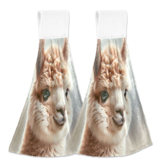 2 Pcs Vivid Cute Alpaca Kitchen Hand Towels with Hanging Loops Absorbent Soft Fast Drying Decor Bath Towels