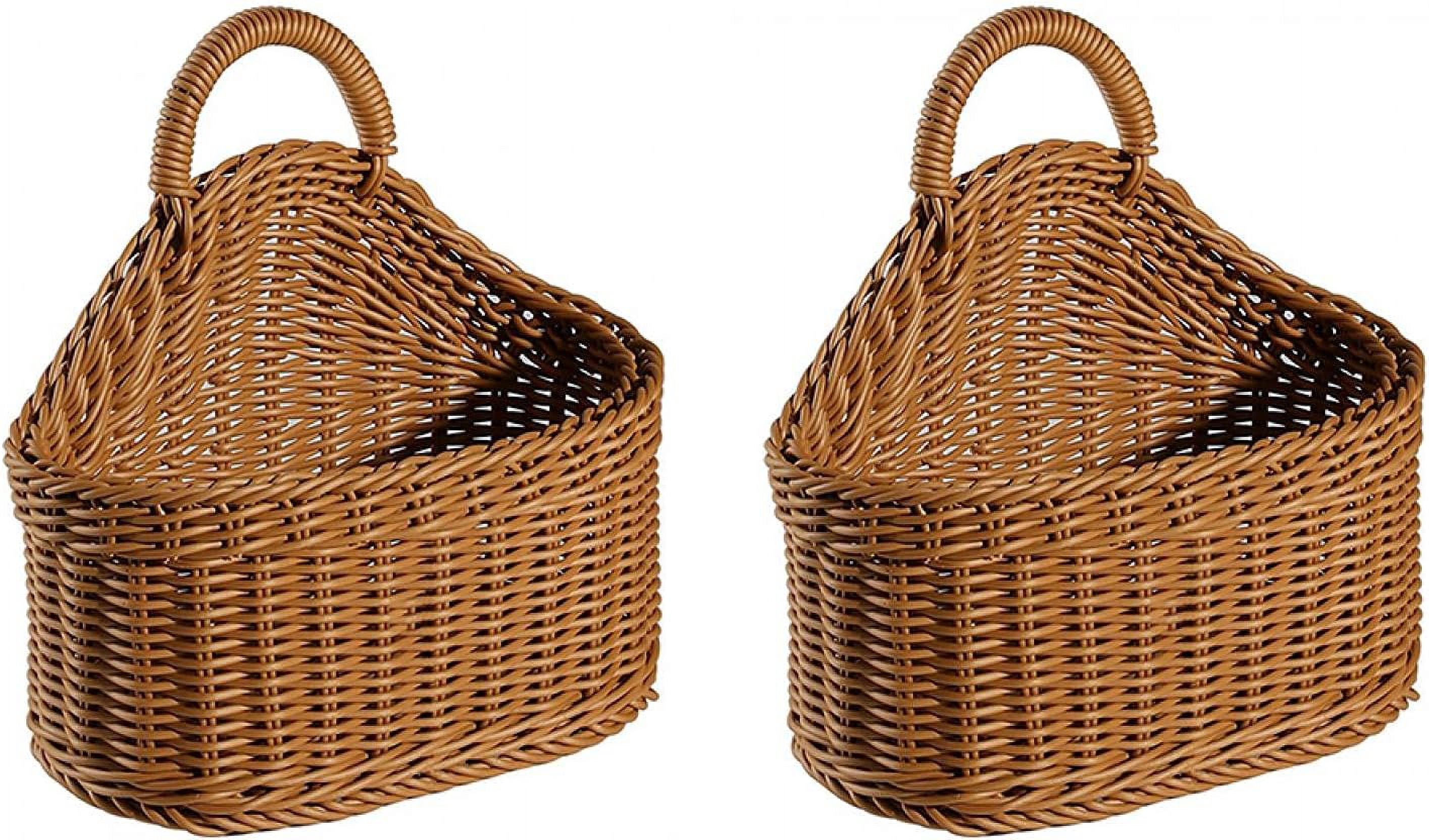 2 Pcs Wall Basket Hanging Basket, Willow Wall Basket with Handle, Small Hanging Basket for Wall, Hanging Woven Basket Decorative for Home, Kitchen, Office, Front Door Basket