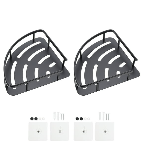 Black Aluminum Triangle Storage Shelf for Home Strong and NailFree Design Fits Corners 2Pcs