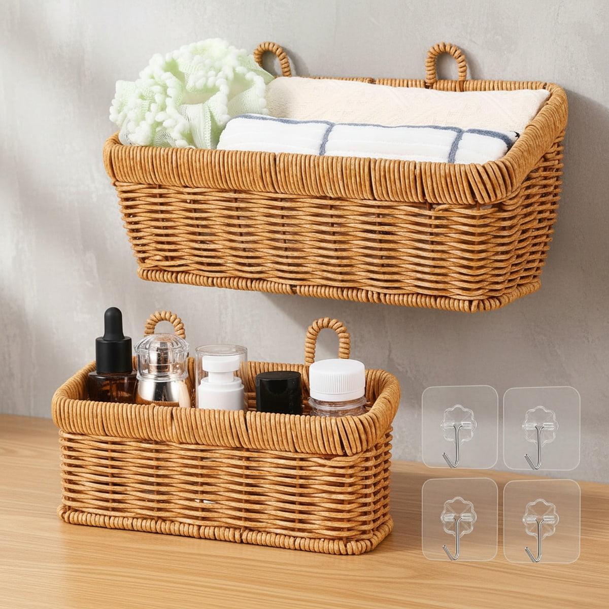 Picture of 2 Pcs Wall Hanging Basket Wall Mount Pantry Fruit Basket Boho Style ...