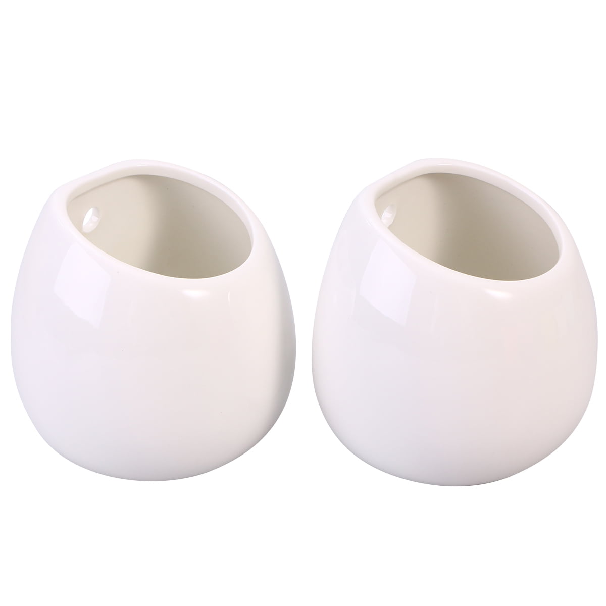 Set of 2 White Wicker Hanging Plant Pots Wall Mounted Decorative Basket for Indoor Outdoor