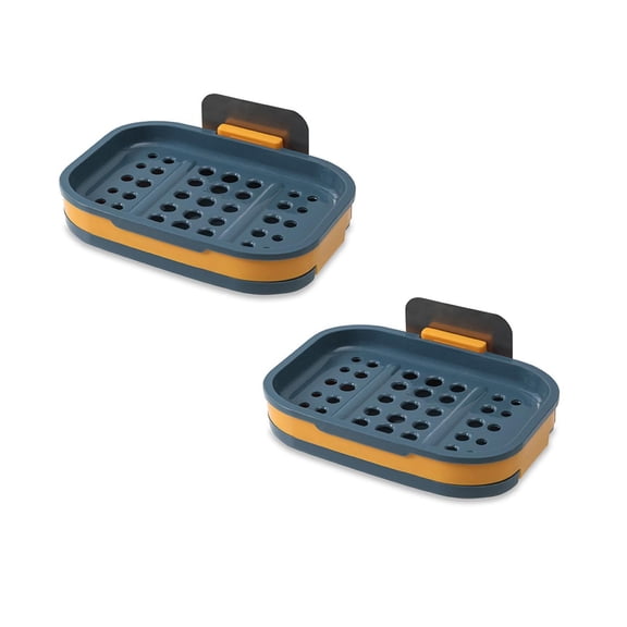 2 Pcs Wall Mounted Soap Dish, No Punching Soap Box with Drain Tray, Adhesive Soap Holder Dish Container for Shower, Bathroom, Bathtub, Kitchen Sink