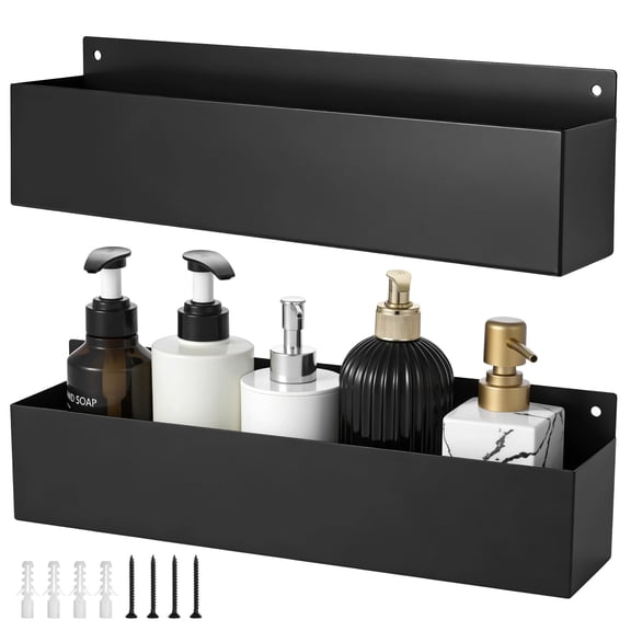 2 Pcs Wall Mounted Storage Rack Set, Space-Saving Metal Organizer, Multi-Purpose Holder for Kitchen, Bathroom, Living Room, 16.5 x 3.15 x 4.3 in