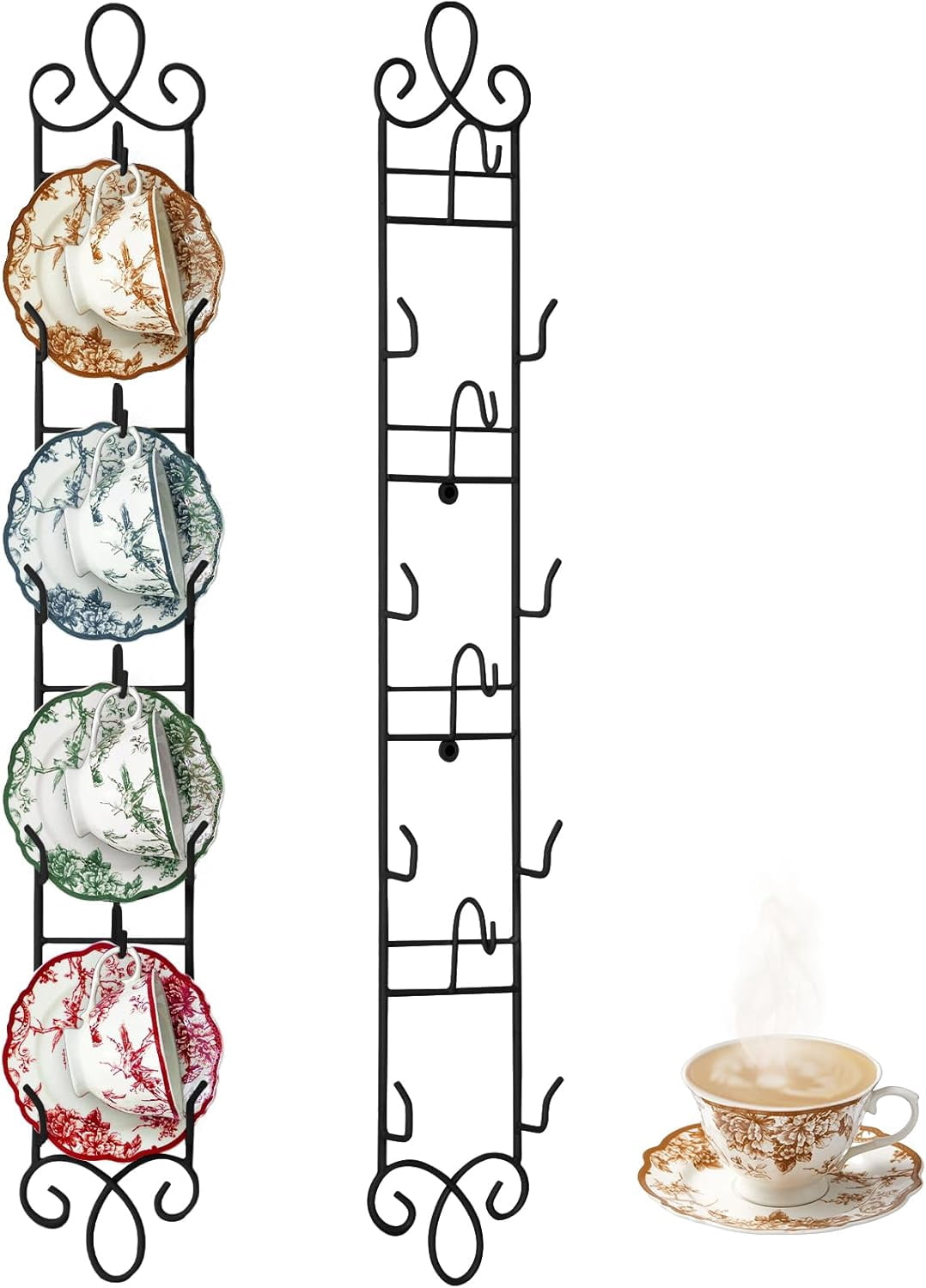 2 Pcs Wall Mounted Tea Cup & Saucer Display Rack, 4-tier Metal Mug ...