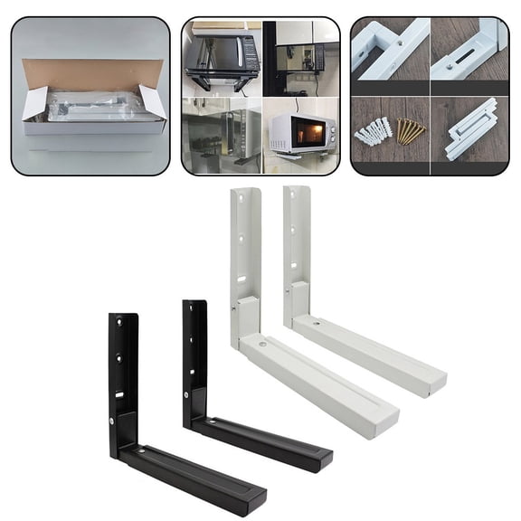 2 Pcs Wall Mounting Microwave Brackets Steel Shelf Extendable Arms For Kitchen White YIWEI
