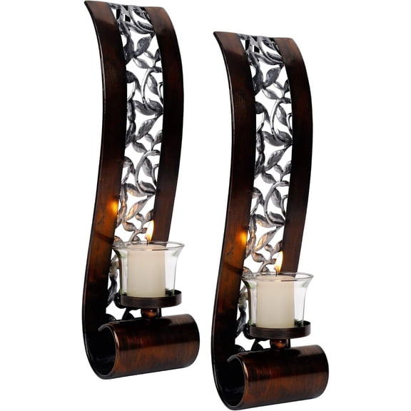 2 Pcs Wall Sconce Set 14.4x3.5 Inches With Candle Holder, Antique Bronze Metal Wall Light For Living Room Bathroom Dining Room Office