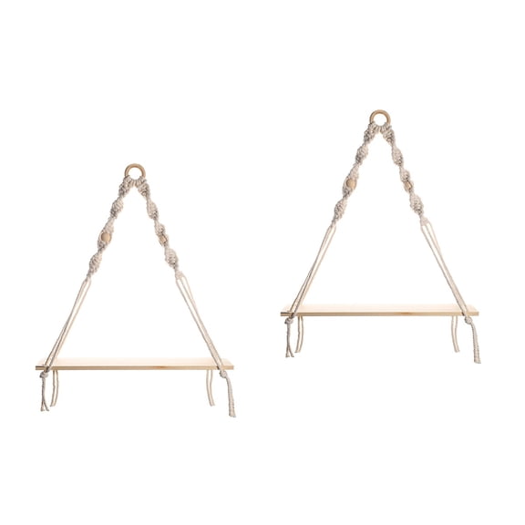 Set of 2 Boho Macrame Wall Shelves with Tassel, Decorative Hanging Storage Racks for Home Organization and Display