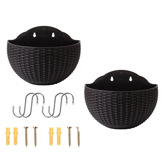 2 Pcs Wall and Railing Plastic Pots, Hanging Planters with S Hooks, Indoor and Outdoor Half Round Plant Holders for Fence, Balcony or Rails
