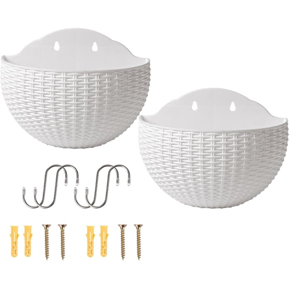 Wall Planter 2PCS Wall Hanging Planter Half Round Fence Planters with Drainage and Hooks Wall Mounted Planters for Balcony Garden Railing