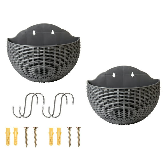 2 Pcs Wall and Railing Plastic Pots, Hanging Planters with S Hooks, Indoor and Outdoor Half Round Plant Holders for Fence, Balcony or Rails