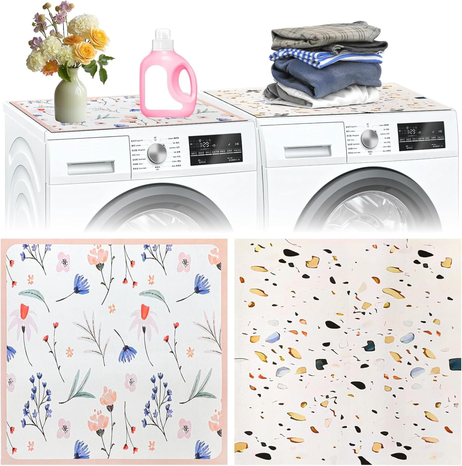 2 Pcs Washer and Dryer Covers for the Top, 19.7'' x 23.6'' Washer and Dryer Top Protector Mat, Protective Rubber Mat, Non Slip Washer Dryer Cover for Home Kitchen Laundry Room