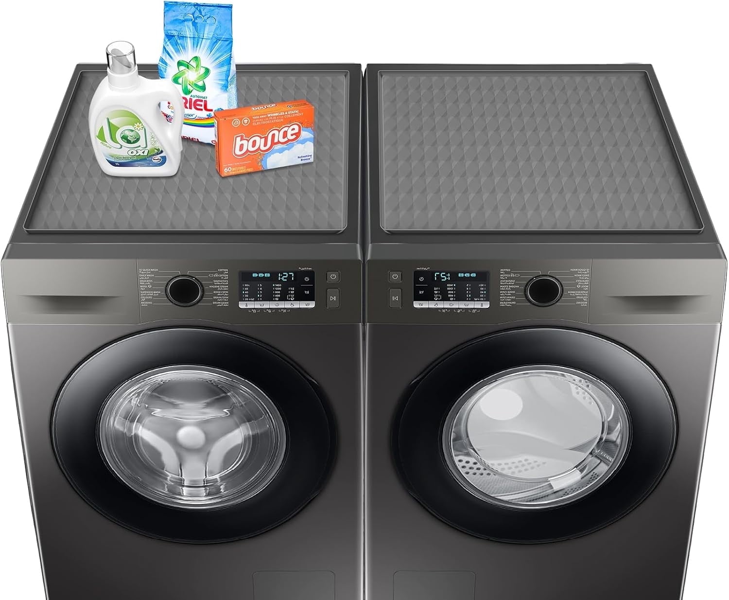 2-Pack Silicone Washer & Dryer Top Covers, 23.6"x23.6", Non-Slip Waterproof Washable Top Protector Mats for Laundry & Kitchen (Gray)