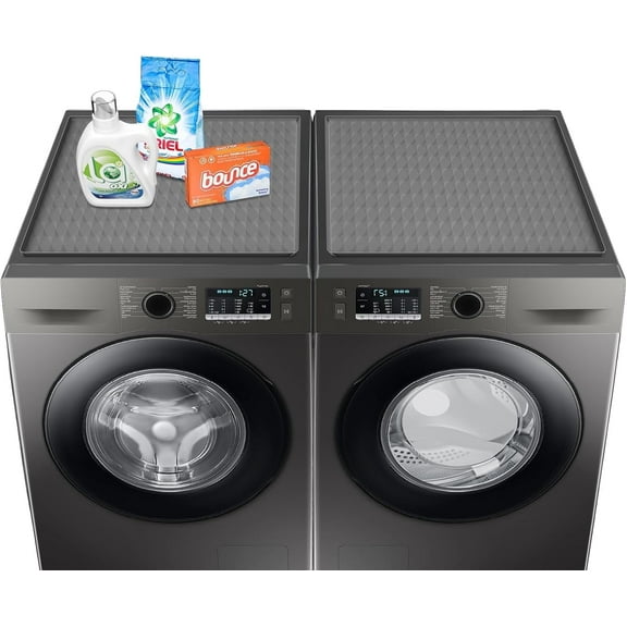 2-Pack Silicone Washer & Dryer Top Covers, 23.6"x23.6", Non-Slip Waterproof Washable Top Protector Mats for Laundry & Kitchen (Gray)