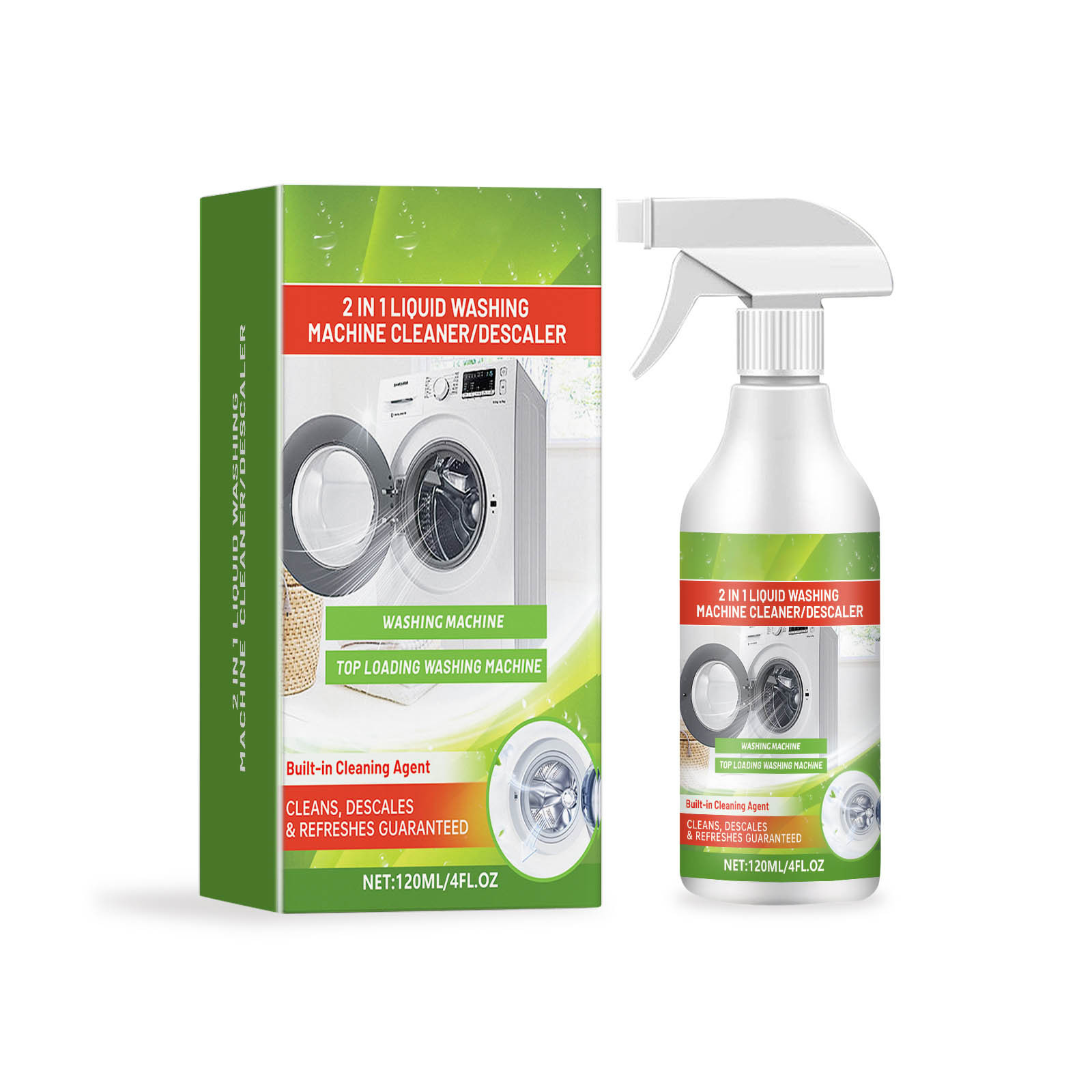 2 Pcs Washing Machine Cleaner 3-in-1 Descaler & Odor Remover, Powerful Stain Removal, Safe for Top Load & Dishwasher, 120ml Liquid Refresher for Appliance Maintenance