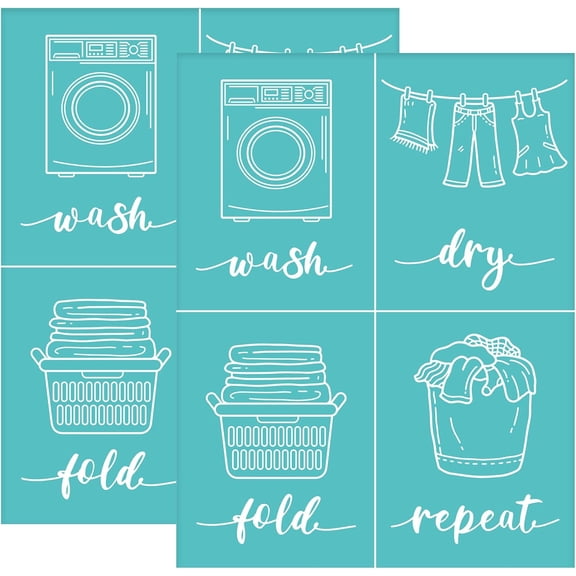 2 Pcs Washroom Self-Adhesive Silk Screen Printing Stencil Mesh Transfer Stencil Laundry Room Silk Screen Stencil with "Wash Dry Fold Repeat" Word for Wood Fabric 11x8.6 inch for DIY