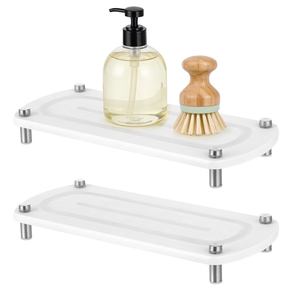 2 Pcs Water Absorbing Stone Soap Tray, Quick Dry Diatomaceous Earth Drying Rack, 4.7 x 11 in Bathroom Tray, Non-Slip Drink Coaster, Countertop Organizer for Mugs, Cups, Soap, Sponge (White)