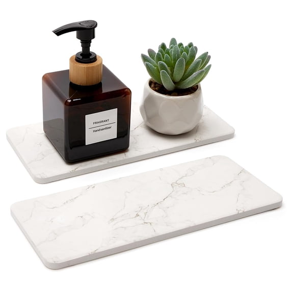 2 Pcs Water Absorbing Stone Tray, Diatomite Stone Sink Tray, Instant Dry Sink Coasters for Bathroom, Kitchen