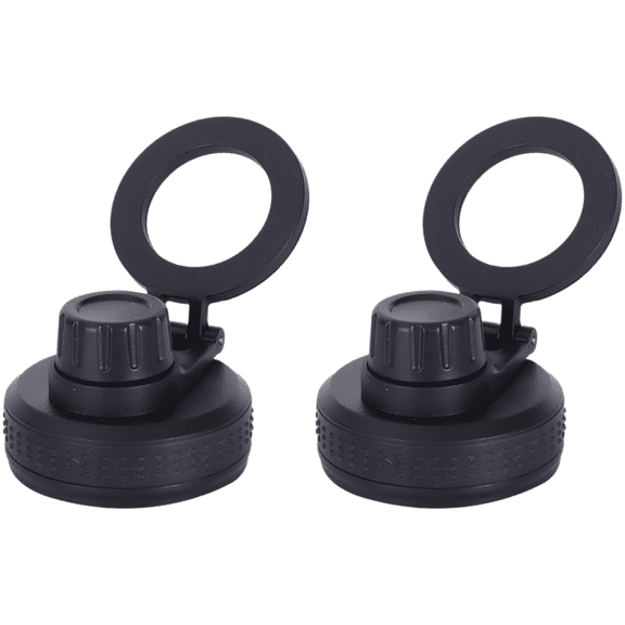 2 Pcs Water Bottle Lid, Black, Strong Attachment Force, Compatible Phone Holder, Hands-Free, 360 Rotation, Easy-Carry Loop, Fits 12-64 oz / 340-1,814 g Flasks, Insulated Travel Lid