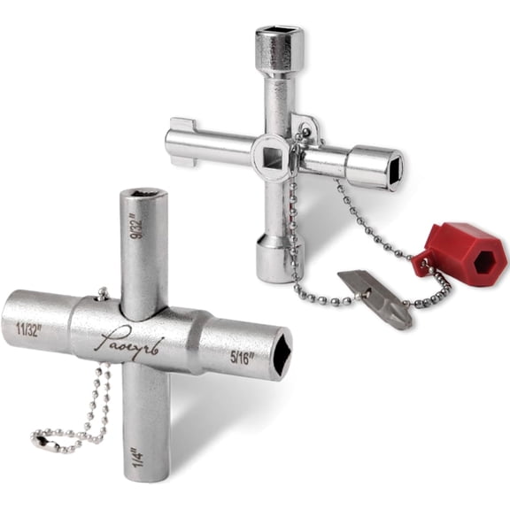 2 Pcs Water Key, Premium Silcock Key 4 Way, Multi-functional Water Key Shut Off Tool, Compact Water Meter Key for Hose Bib, Valve, Faucet and Spigot