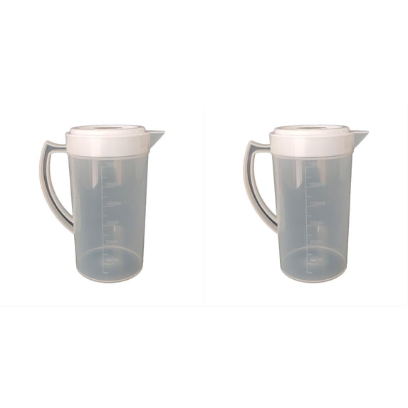2 Pcs Water Pitcher 1500ml BPA Free with Lid and Handle, Large Capacity Leak Proof Jug for Cold Water Ice Tea, Durable Lightweight Fridge Friendly Pitcher for Juice White, Pitchers