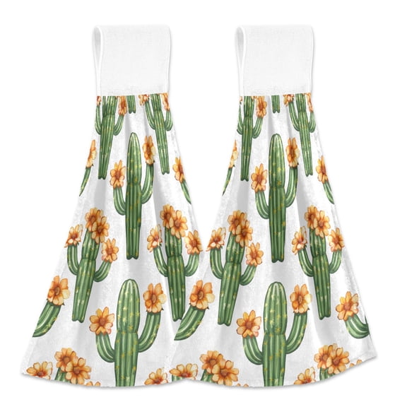 2 Pcs Watercolor Cactus Kitchen Hand Towels with Hanging Loops Absorbent Soft Fast Drying Decor Bath Towels