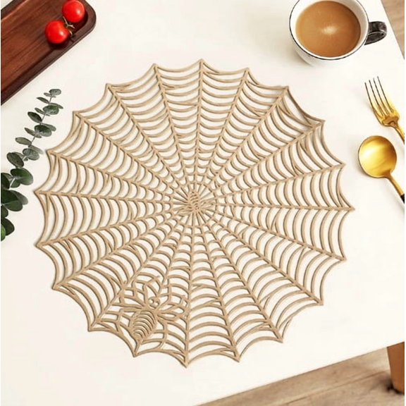 2 Pcs Waterproof Non-Slip Round Dining Table Mats - European Spider Web Design Coasters for Home Use