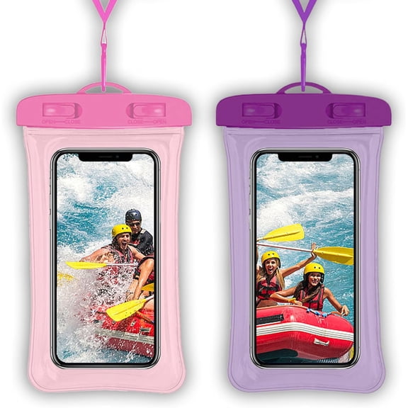 2 Pcs Waterproof Phone Pouch, Universal IPX8 Floating Cell Case Dry Bag, Compatible with Most on Market, Protector for Beach Swimming (Pink + Purple)