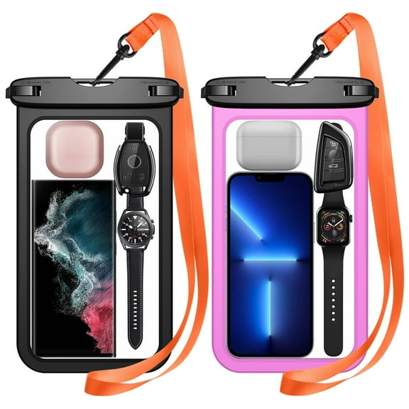 2 Pcs Waterproof Phone Pouch, [Up to 10" Large] Universal IPX8 Waterproof Cell Phone Case Dry Bag with Lanyard for iPhone 16 Pro Max/16E/15/14/13,Galaxy S25 Ultra/S24/S23 for Vacation -Black