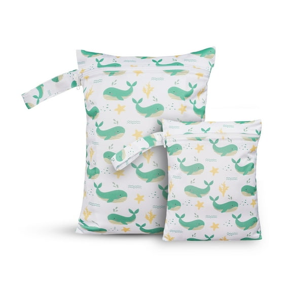 2 Pcs Waterproof Reusable Zippered Pocket Cloth Diaper Wet Dry Bags for Travel Beach Pool Swim, Baby Diapers,Gym Yoga Wet Clothes,Swimsuit,water wipes