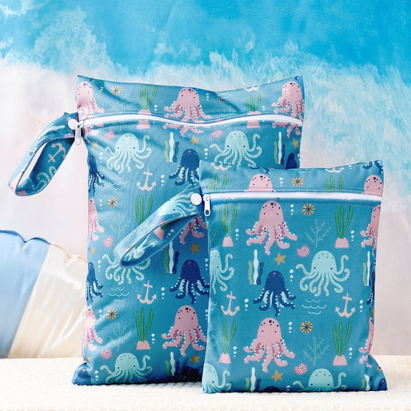 2 Pcs Waterproof Reusable Zippered Pocket Cloth Diaper Wet Dry Bags for Travel Beach Pool Swim, Baby Diapers,Gym Yoga Wet Clothes,Swimsuit,water wipes