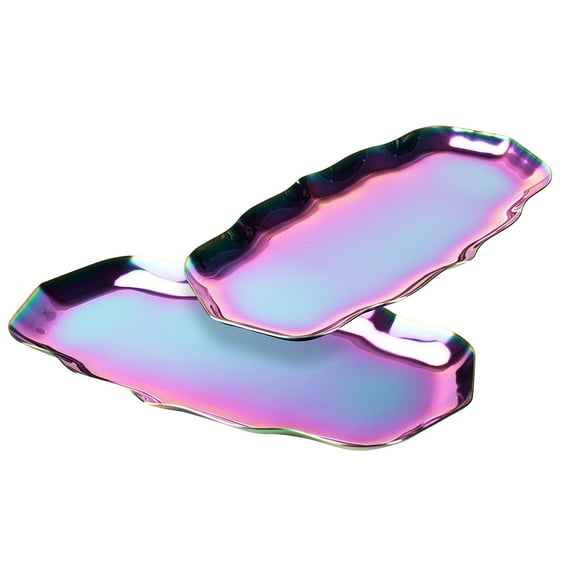 2 Pcs Wave Stainless Steel Towel Tray Storage Tray Decorative Tray Jewelry Tray Trinket Dish Plate Tea Tray Fruit Trays Cosmetics Jewelry Organizer (Gradient Color)