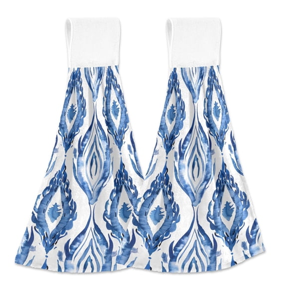 2 Pcs Waves Line Art Kitchen Hand Towels with Hanging Loops Absorbent Soft Fast Drying Decor Bath Towels