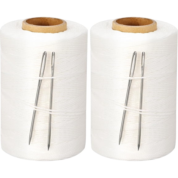 2 Pcs Waxed Twine 656 Feet Sail Repair Kit with Sail Needle Waxed String White Twine Wax Polyester Cord Whipping Twines for Leather Rope Whipping Canvas Work Tie Dye String Lashing Tying