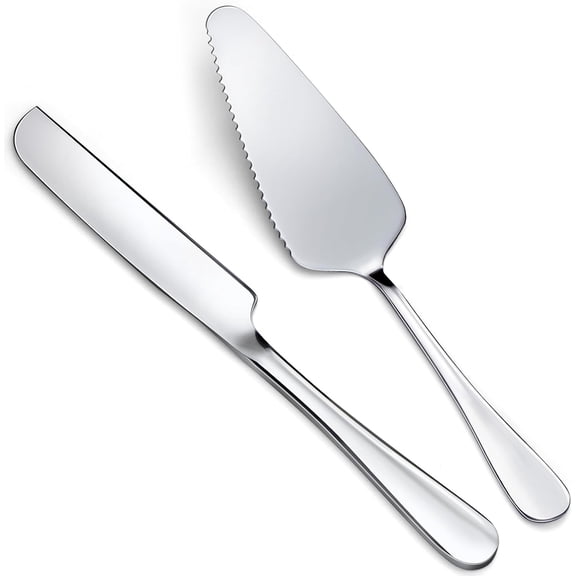 2 Pcs Wedding Cake Knife Set, Stainless Steel Cake Cutting Set Cake Cutter Set Cake Knife and Server Set for Wedding Birthday Celebration, Includes 10.6" Cake Knife and 9" Cake Server, Silver