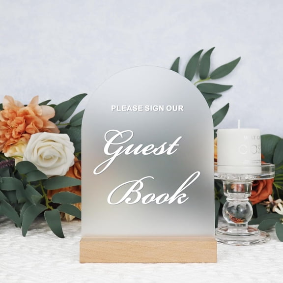 2 Pcs Wedding Signs for Ceremony and Reception, Guest Book Sign with Wood Stand, 5x7" Cards and Gifts Sign, Frosted Gift Table Sign, Perfect for Rustic Wedding Decoration, Party, Anniversary