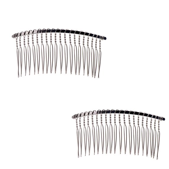 2 Pcs Wedding Veil Hair Side Comb Metal Black Twist Wire Curved Classic French Styling 20 Teeth Hair Pin Clamp for Fine Hair Women Girl DIY Bridal Hair Accessories (Silver)