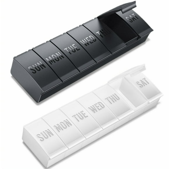 Large Pill Organizer, Bug Hull 2 Pcs Weekly Pill Organizer, 7 Day Pill Case, Travel Medicine Organizer