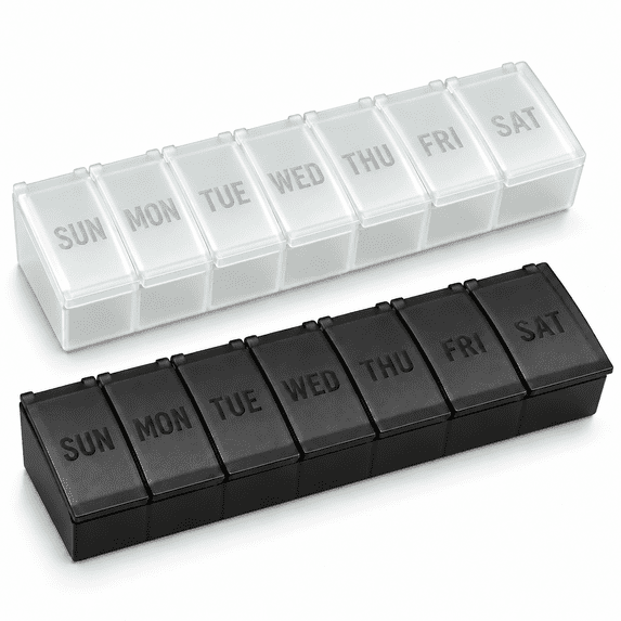 Large Pill Organizer, Bug Hull 2 Pcs Weekly Pill Organizer, 7 Day Pill Case, Travel Medicine Organizer