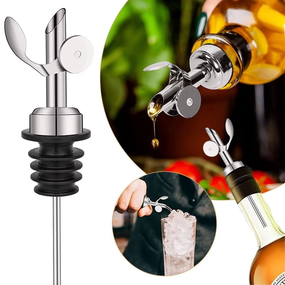 2 Pcs Weighted Stainless Bottle Pourers Closing Olive Oil Dispenser Spout Auto Feature Liquor Pour Spouts For Pours Liquid Olive Oil Wine Vinegar,Can Opener