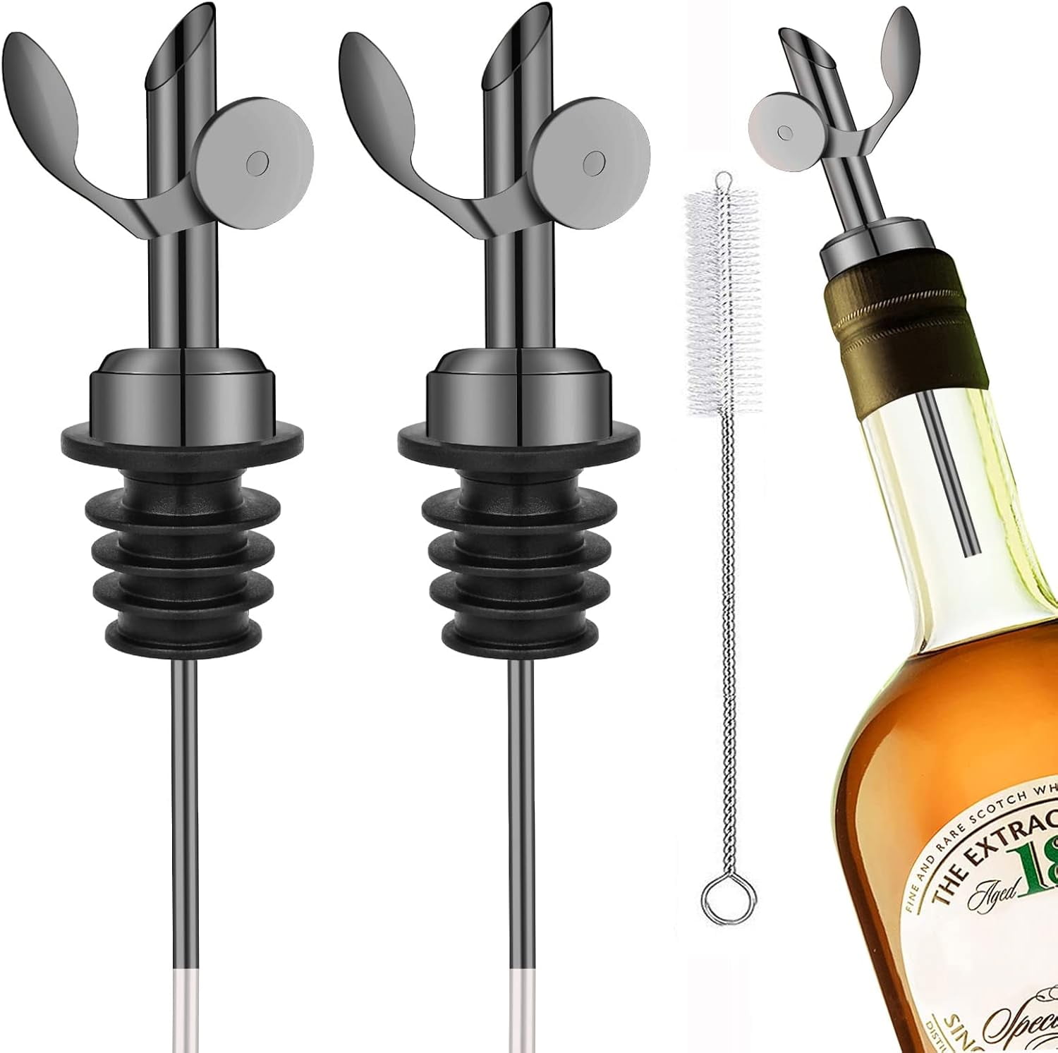 2 Pcs Weighted Stainless Steel Bottle Pourers, Self Closing Olive Oil ...