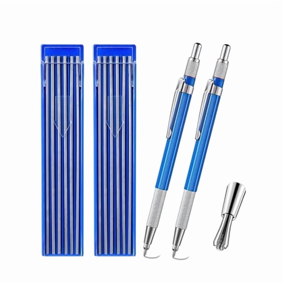 2 Pcs Welders Pencil with 24 Pcs Silver Round Refills, Mechanical Pencils Metal Marker with Built in Sharpener