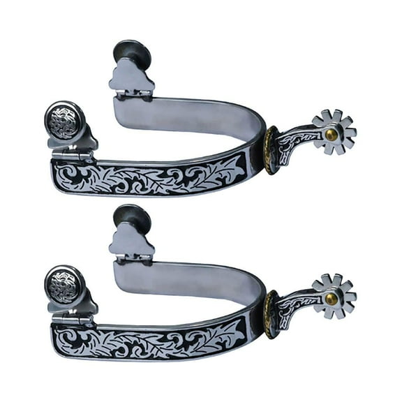 2 Pcs Western Vintage Carved Spurs - Retro Bronze Low Carbon Steel Horse Spurs with Turnable Gear, 3.46 Cowboy Spurs for Horse Riding Spur Straps (Not Included) & Boot Decoration