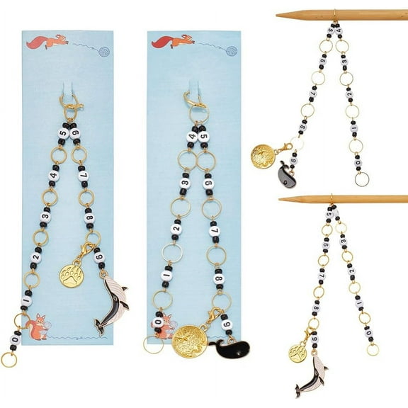 2 Pcs Whale Knitting Row Counter Chains Chain Row Counter Knitting Stitch Counter Stitch Counters for Knitting Crochet Tracking Project Progress Golden